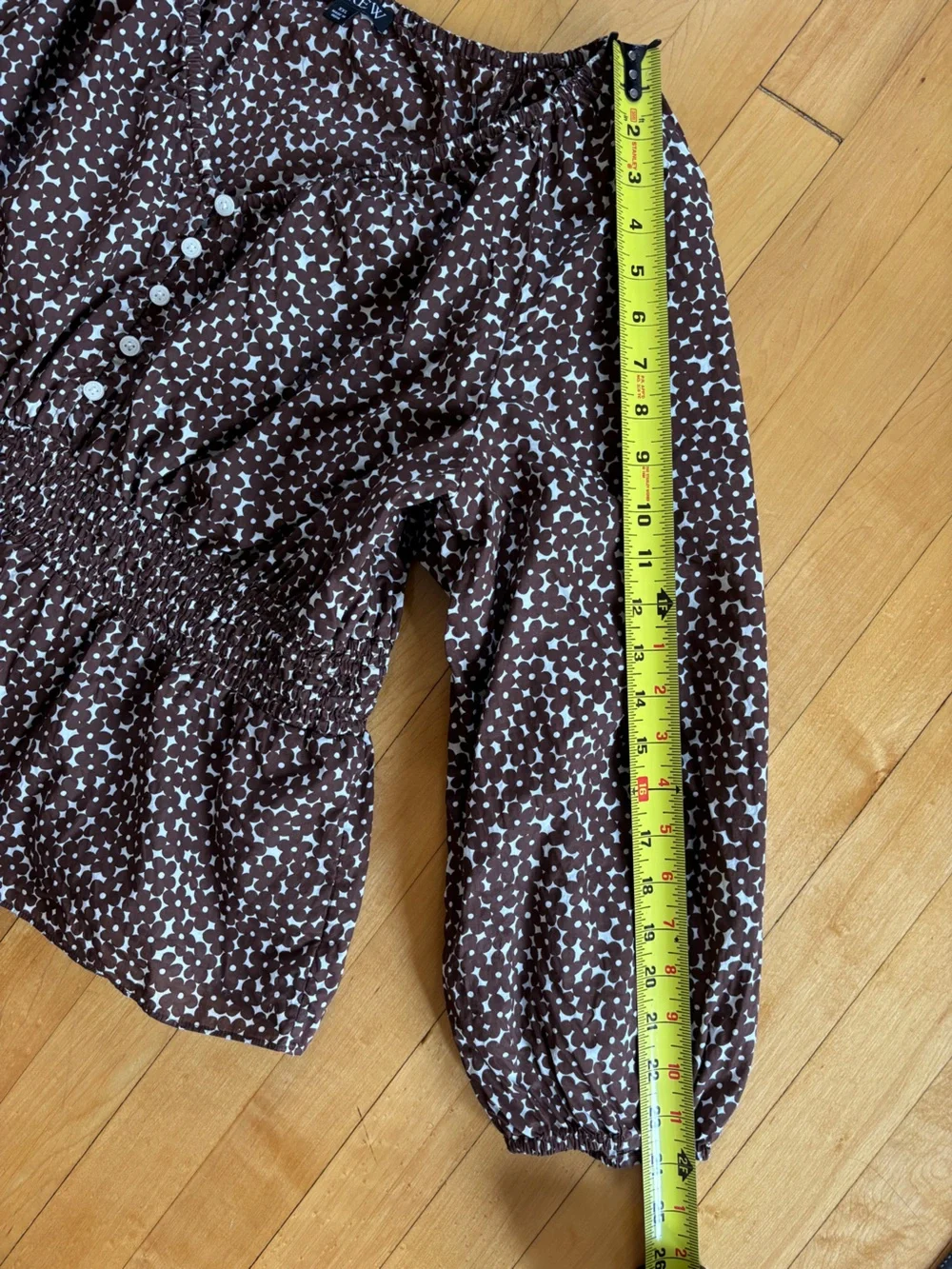 EUC J. Crew V Neck Smocked Waist Peasant Top in Mocha Floral | Women’s Plus XXL